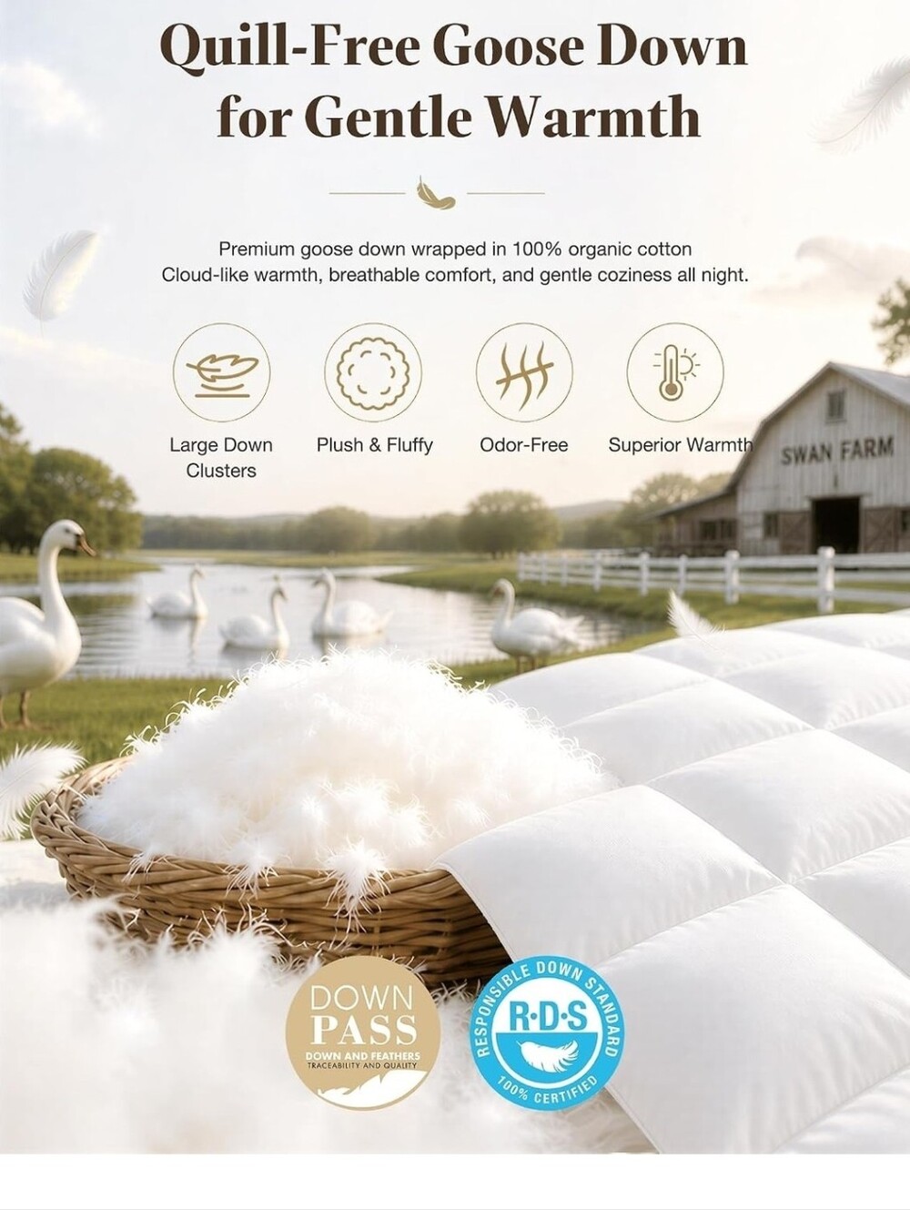 NWT Goose Down Hotel Duvet Comforter King Size Organic Cotton Cover Kusnug - Picture 2 of 8